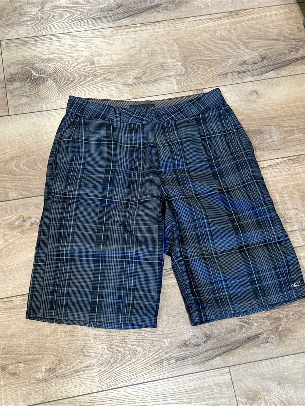 O'Neill Men's Blue and Black Plaid Hybrid Shorts - 30 waist